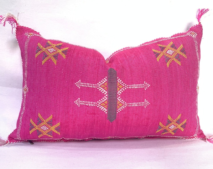 Pink silk pillow, Moroccan Sabra cushion, handmade cactus silk pillow, Berber Sabra cushion, Pillow Throw, Moroccan Lumbar Sabra Cushion