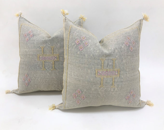 Light Grey Pillows silk - Grey Cactus Silk pillow - pillow Cactus Silk - Throw pillow case, Lumbar Cushion - Decorative pillow cover