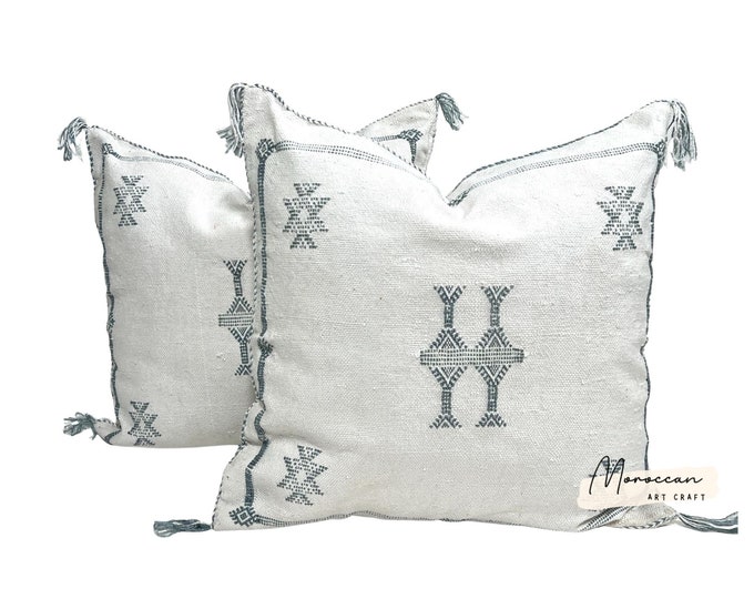 White Pillows silk All sizes ,Pillow Cactus Silk, Lumbar Cushion Handmade Silk Decorative Pillow, Moroccan Sabra Decorative Cushion