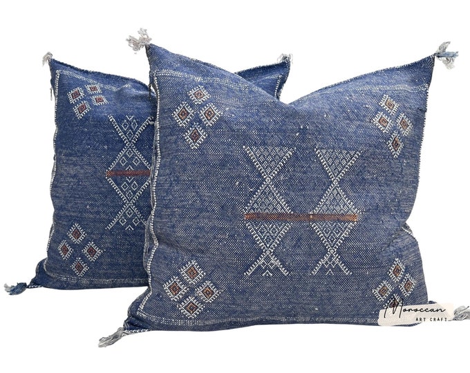 Blue Pillows silk All sizes ,Pillow Cactus Silk, Moroccan Lumbar Cushion Handmade Silk Decorative Pillow, Moroccan Sabra Decorative Cushion