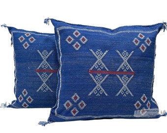 Blue Pillows silk All sizes ,Pillow Cactus Silk, Lumbar Cushion Handmade Silk Decorative Pillow, Moroccan Sabra Decorative Cushion