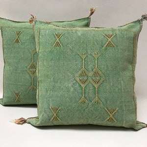 Green Pillows silk All sizes ,Pillow Cactus Silk, Lumbar Cushion Handmade Silk Decorative Pillow, Moroccan Sabra Decorative Cushion image 2