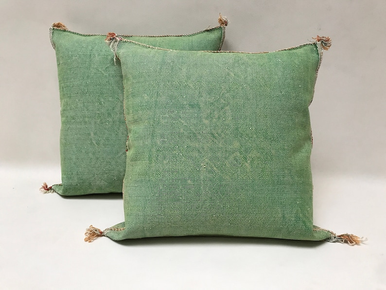 Green Pillows silk All sizes ,Pillow Cactus Silk, Lumbar Cushion Handmade Silk Decorative Pillow, Moroccan Sabra Decorative Cushion image 5