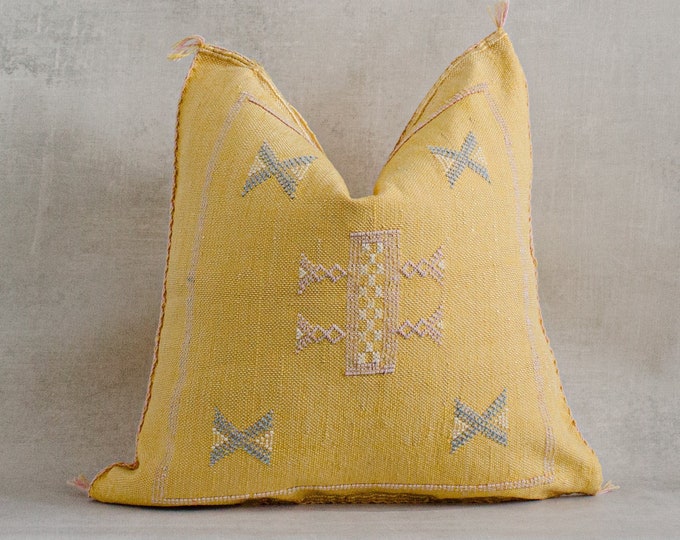 Yellow Pillows silk All sizes ,Pillow Cactus Silk, Moroccan Lumbar Handmade Silk Decorative Pillow, Moroccan Sabra Decorative Cushion