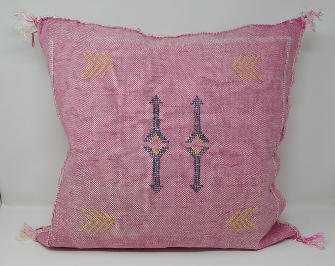 Pink Pillow silk All sizes ,Pillow Cactus Silk, Moroccan Lumbar Cushion Handmade Silk Decorative Pillow, Moroccan Sabra Decorative Cushion