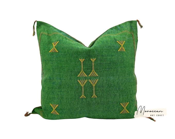 Green Pillows silk All sizes ,Pillow Cactus Silk, Lumbar Cushion Handmade Silk Decorative Pillow, Moroccan Sabra Decorative Cushion