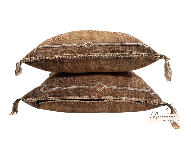 Camel Brown Moroccan Cactus Silk Pillow ALL SIZES image 8