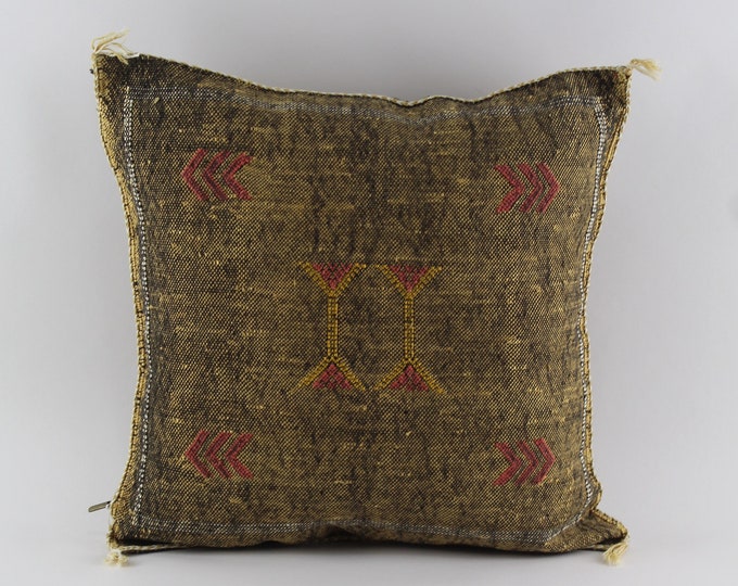 Washed brown Pillows silk All sizes ,Pillow Cactus Silk, Lumbar Cushion Handmade Silk Decorative Pillow, Moroccan Sabra Decorative Cushion