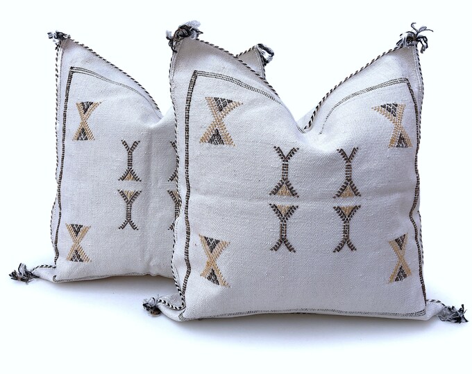 White Pillows silk All sizes ,Pillow Cactus Silk, White Lumbar Cushion Handmade Silk Decorative Pillow, Moroccan Sabra Decorative Cushion