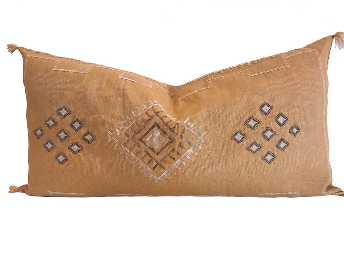Peach silk pillow ALL Sizes, Moroccan Sabra cushion handmade cactus silk pillow, Berber Sabra cushion, Pillow Throw, Moroccan Lumbar