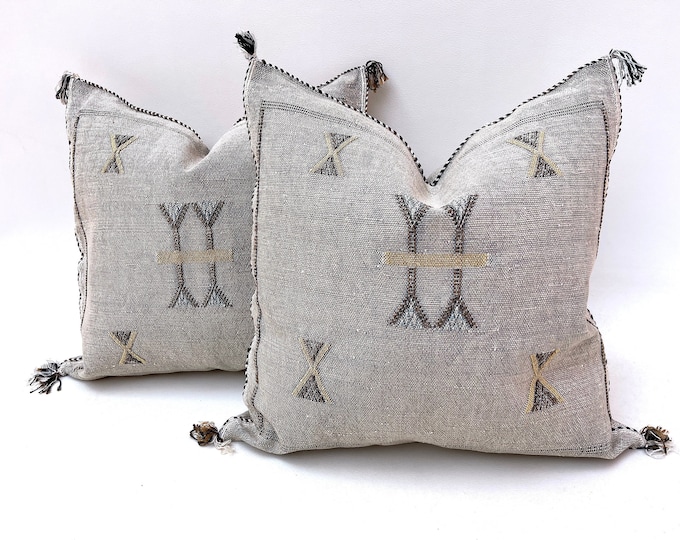 Gray silk pillow, Moroccan Sabra cushion 20x20, handmade silk pillow, Berber Sabra cushion, Pillow Throw, Moroccan Lumbar Sabra Cushion