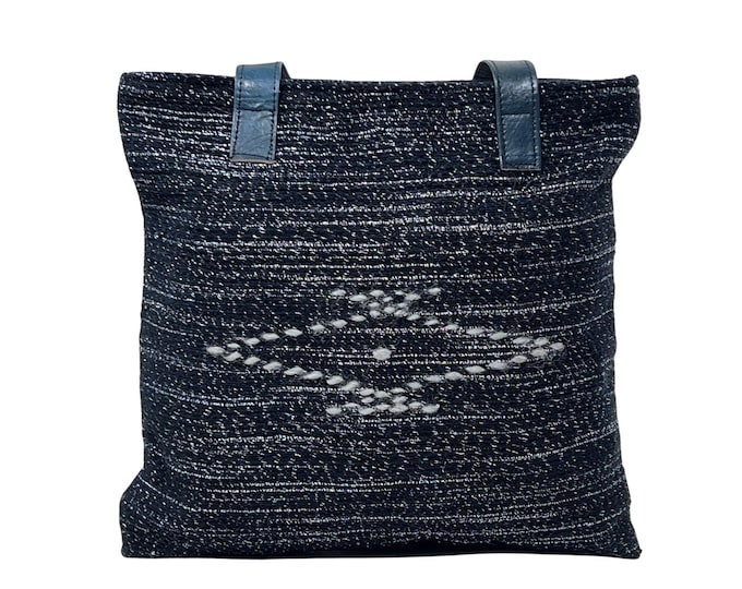 Handmade Moroccan Cotton Tote Bag, Leather Handles