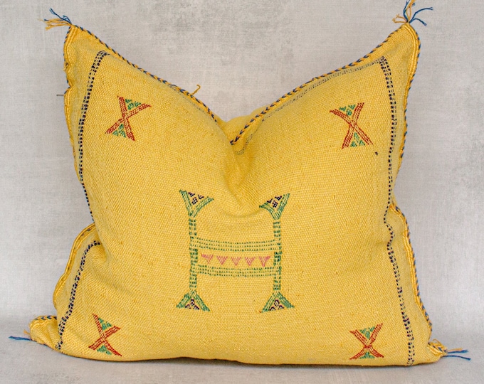 Yellow Pillows silk All sizes ,Pillow Cactus Silk, Moroccan Lumbar Handmade Silk Decorative Pillow, Moroccan Sabra Decorative Cushion