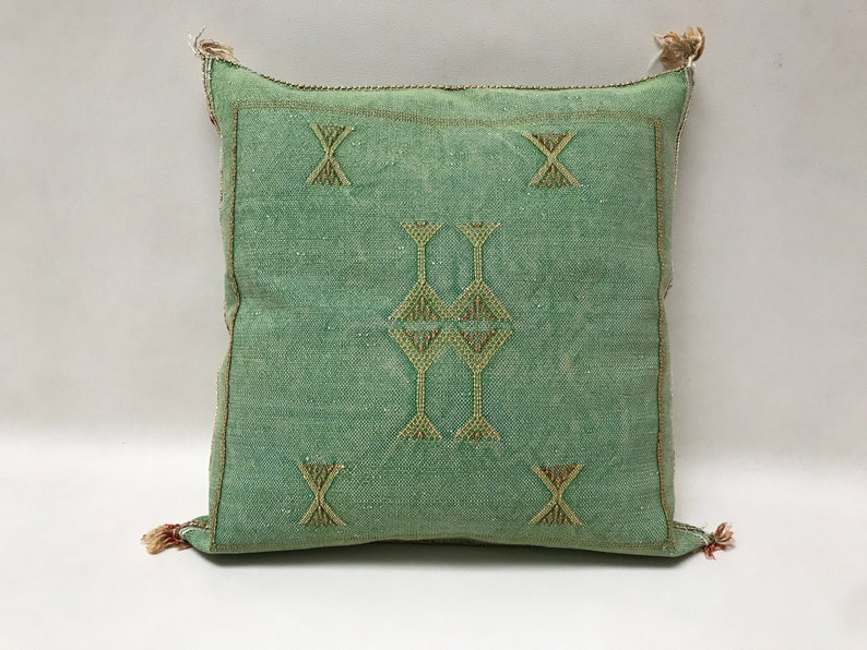 Green Pillows silk All sizes ,Pillow Cactus Silk, Lumbar Cushion Handmade Silk Decorative Pillow, Moroccan Sabra Decorative Cushion image 8