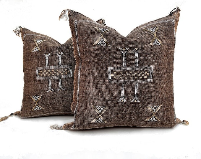 Brown silk pillow, Moroccan Sabra cushion, handmade cactus silk pillow, Berber Sabra cushion, Pillow Throw, Moroccan Lumbar Sabra Cushion