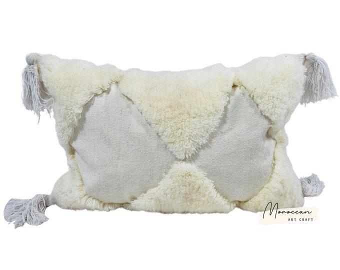 White silk pillow, Moroccan Sabra cushion, handmade cactus silk pillow, Berber Sabra cushion, Pillow Throw, Moroccan Lumbar Sabra Cushion