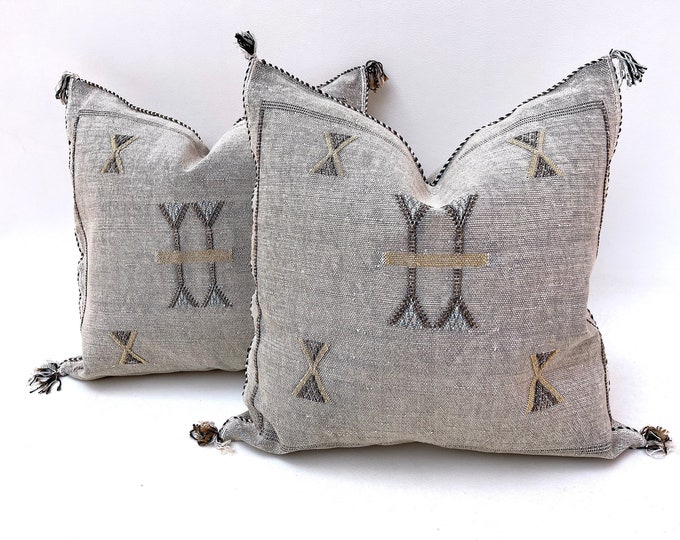 Gray Pillows silk All sizes ,Pillow Cactus Silk, Gray Lumbar Cushion Handmade Silk Decorative Pillow, Moroccan Sabra Decorative Cushion