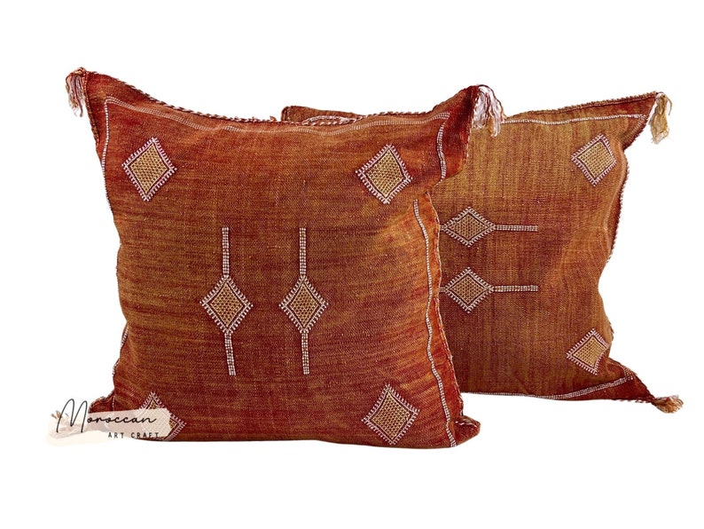 Orange Moroccan Cactus Silk Pillow ALL SIZES image 1