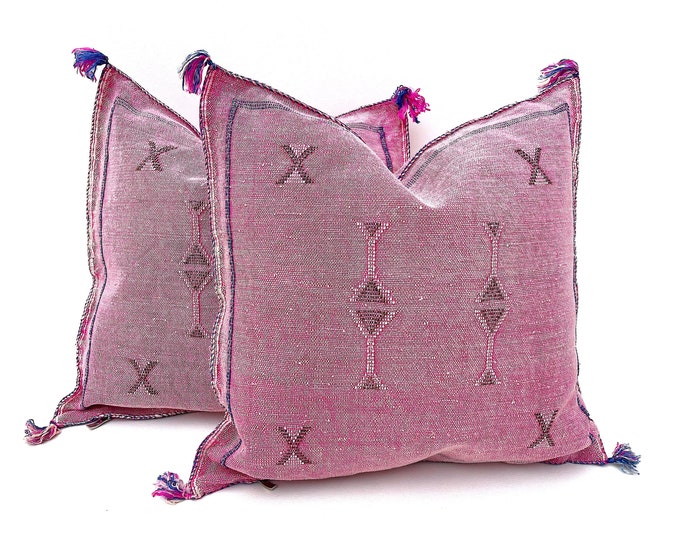 Pink silk pillow, Moroccan Sabra cushion, handmade cactus silk pillow, Berber Sabra cushion, Pillow Throw, Moroccan Lumbar Sabra Cushion