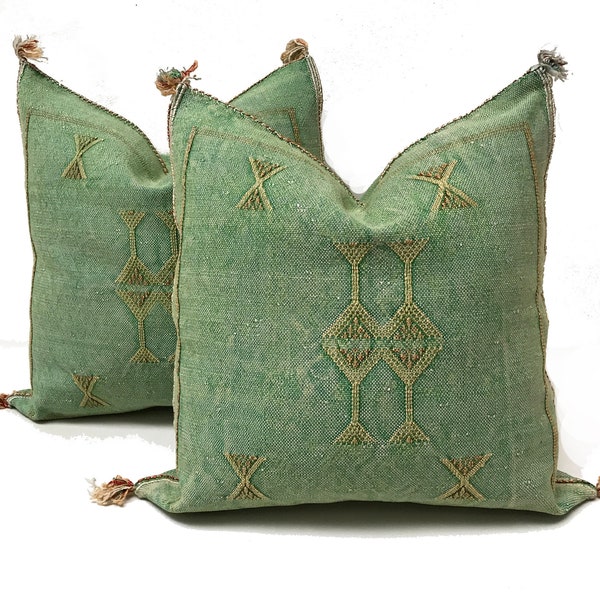 Green silk pillow, Moroccan Sabra cushion, handmade cactus silk pillow, Berber Sabra cushion, Pillow Throw, Moroccan Lumbar Sabra Cushion