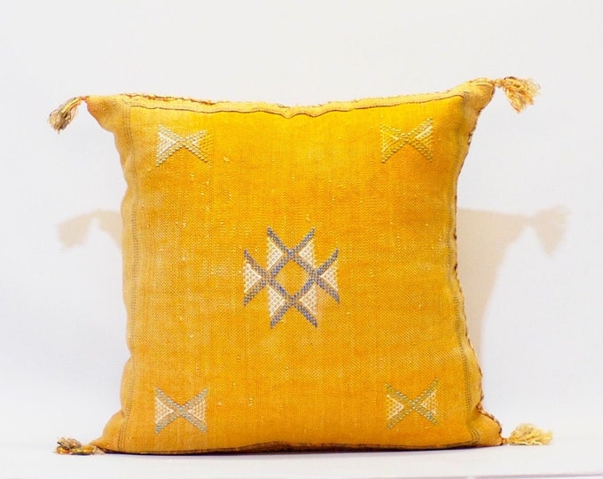Yellow Pillows silk All sizes ,Pillow Cactus Silk, Moroccan Lumbar Handmade Silk Decorative Pillow, Moroccan Sabra Decorative Cushion