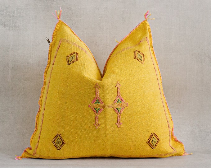 Yellow Pillows silk All sizes ,Pillow Cactus Silk, Moroccan Lumbar Handmade Silk Decorative Pillow, Moroccan Sabra Decorative Cushion