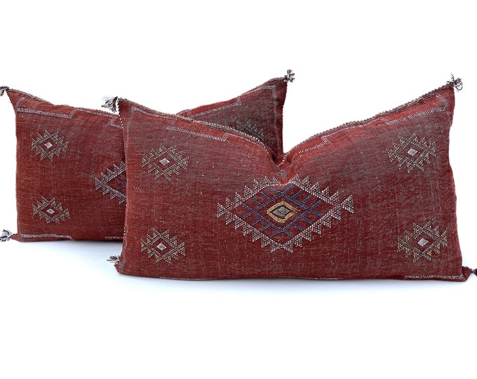 Burgundy Pillows silk All Sizes, Pillow Cactus Silk, White Lumbar Cushion Handmade Cactus Silk Decorative Pillow, Moroccan Sabra Decorative