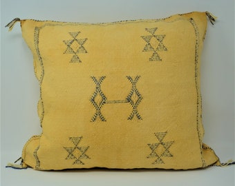 Yellow Pillows silk All sizes ,Pillow Cactus Silk, YellowLumbar Cushion Handmade Silk Decorative Pillow, Moroccan Sabra Decorative Cushion