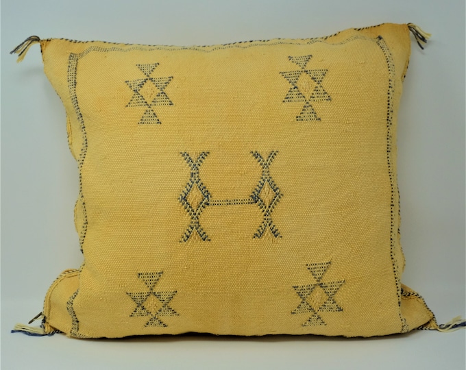 Yellow Cactus Silk Pillow, Moroccan Lumbar Cushion, Sabra Decor