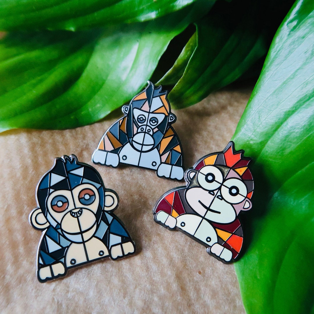 Primal Pin Primate Enamel Pin Set – Gorilla, Orangutan, Chimpanzee (25mm) - Etsy