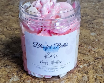 Organic Rose Whipped Body Butter | Creamy Rose Body Butter | Whipped Rose Body Butter | Rose Bath Butter
