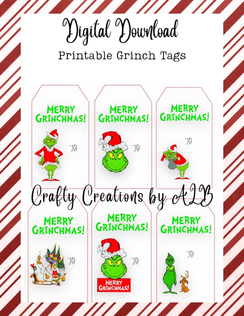 Printable Christmas Gift Tags Grinch Tags Digital (Download Now) - Etsy