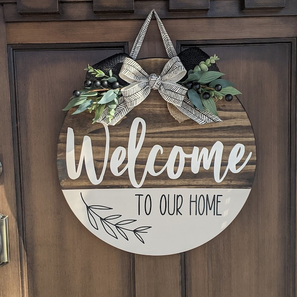 Welcome Door Hanger, Welcome Wood Circle Sign, Welcome Sign, Front Door Decor, Welcome To Our Home, Chevron Welcome Sign, Door Hanger