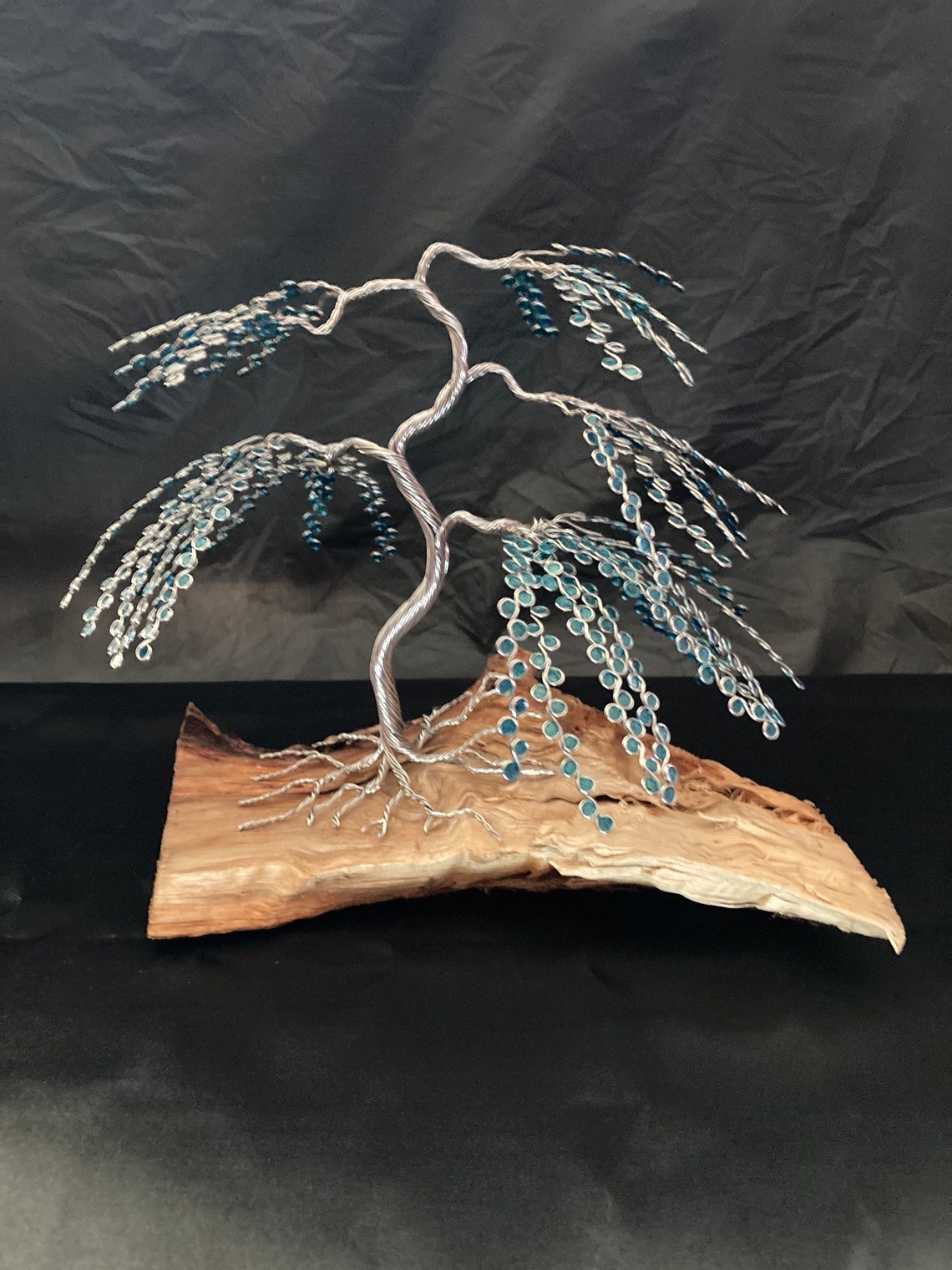 Stainless steel wire bonsai tree. Aqua blue color leaves. Etsy