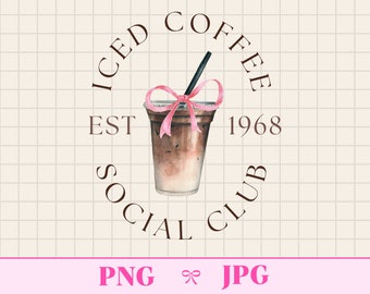 Iced Coffee Social Club Png Sublimation Pink Bow Iced Coffee Girly Aesthetic Coquette Png Preppy Png Soft Girl Era Pink Ribbon