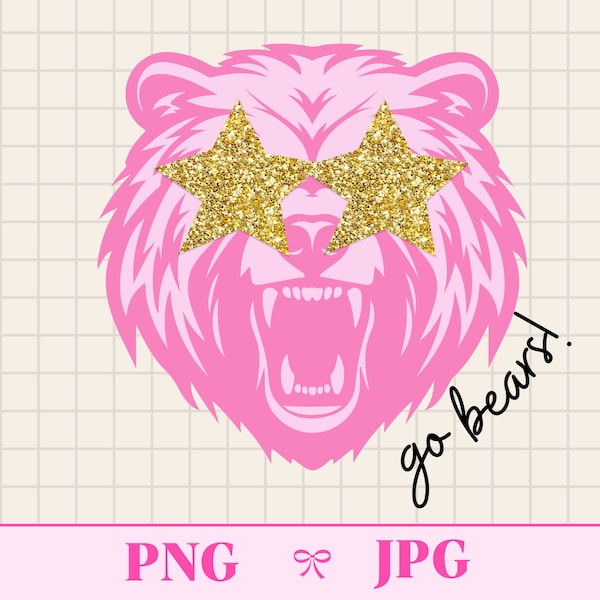 Preppy Bears Mascot Png, Baylor Png, Go Bears, Bears Football Png, Pink Bear Mascot Png, Preppy Sublimation