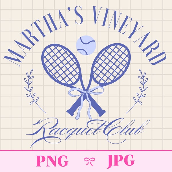 Martha's Vineyard Racquet Club Tennis Club Png Girly Tennis Graphic Sublimation Tennis Bow Png Country Club Png Social Club Sublimation