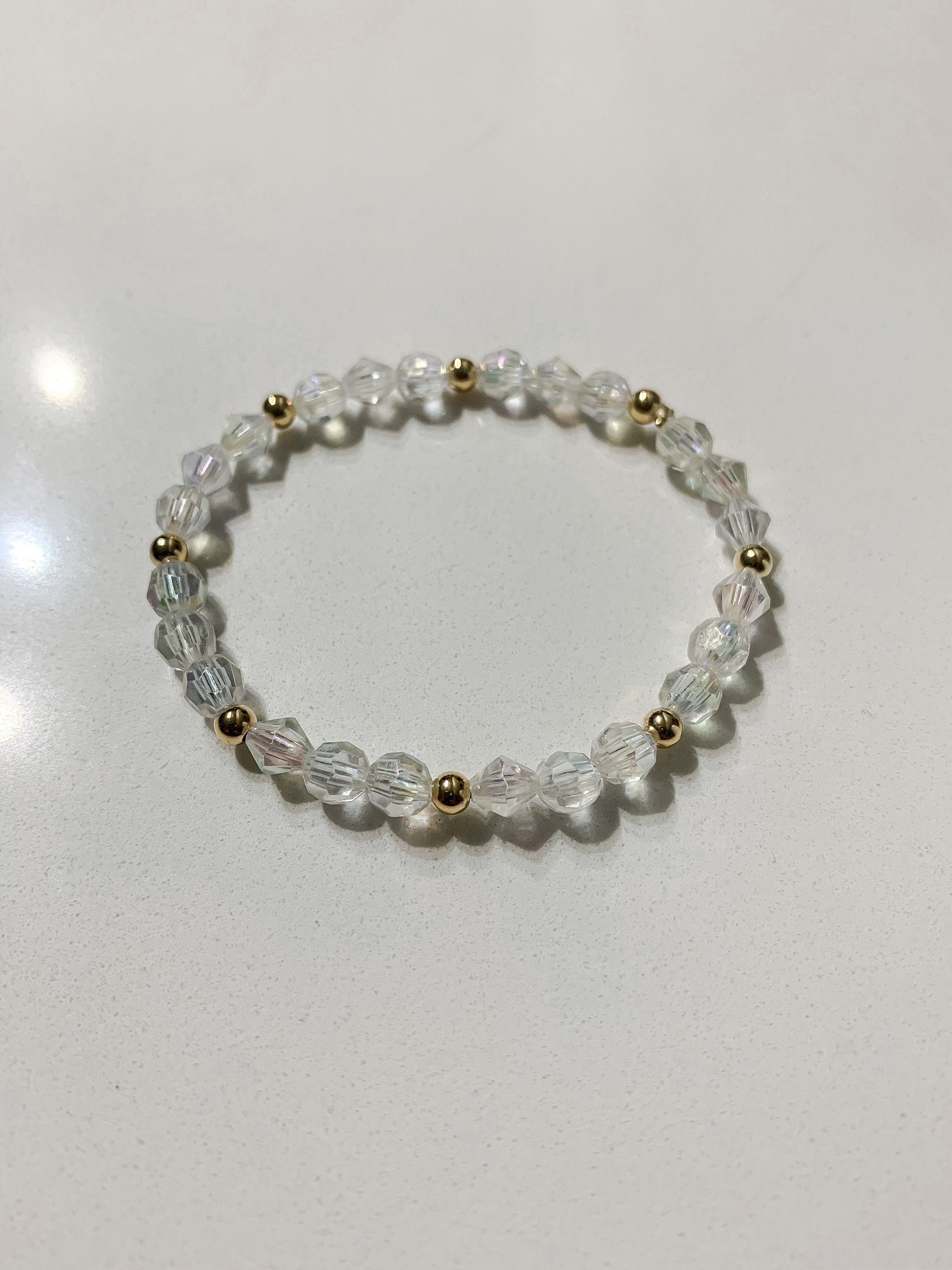 Clear Beaded Bracelet With 4mm Gold Accent Beads - Etsy