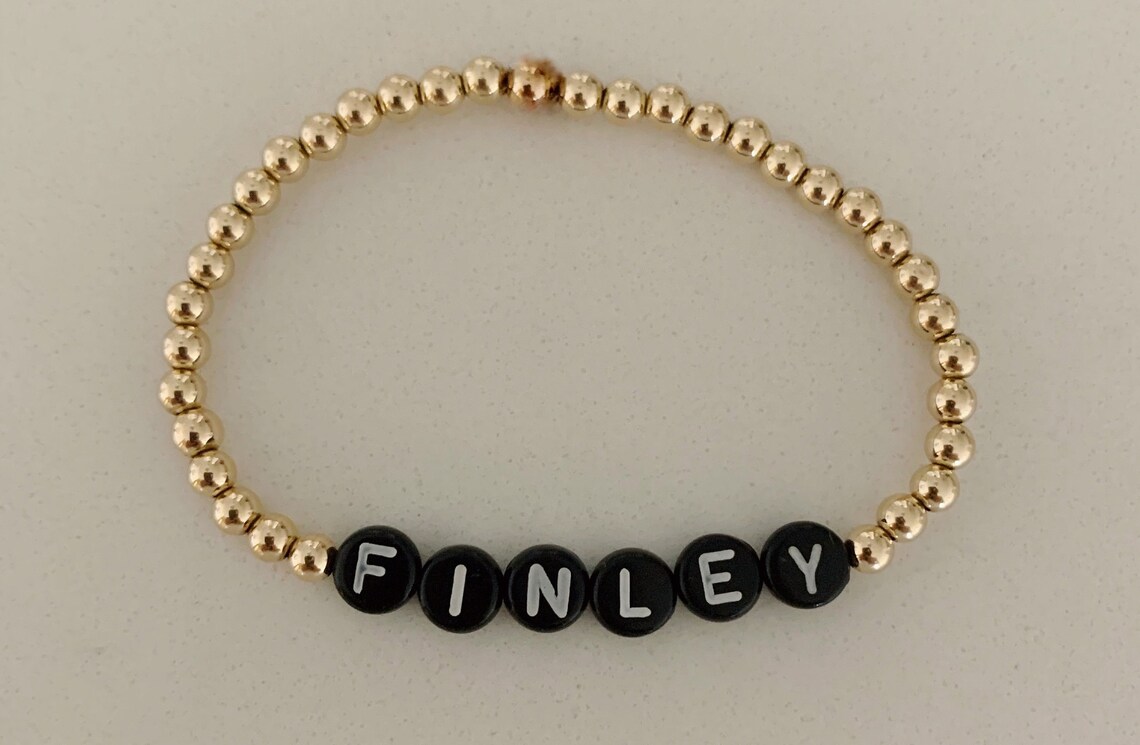 Gold Filled Beaded Name Bracelet Black Letter Beads Etsy