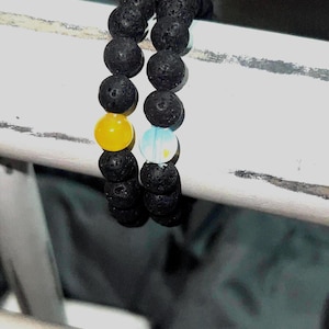 Handmade Lava Bead Bracelet – Calming Diffuser Bracelet with Glass Focal Bead
