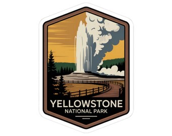 Pegatina vintage del Parque Nacional de Yellowstone: Bisonte escénico, decoración de viaje