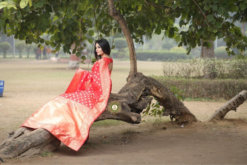 Hot Red Banarasi Soft Silk Saree