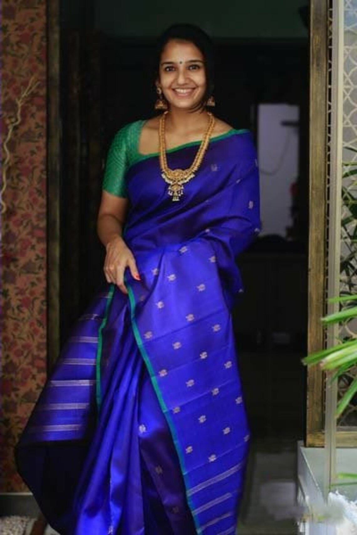 Blue & Green Combination Soft Silk Saree | Etsy