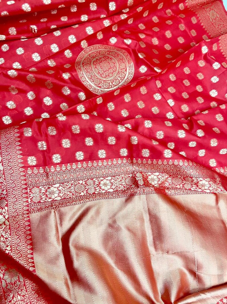 Hot Red Banarasi Soft Silk Saree