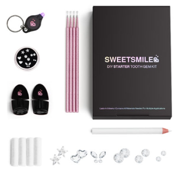 Kit professionnel de pierres précieuses dentaires bricolage | Gemmes Swarovski | Assortiment de bijoux en forme de dent plate | Kit de pierres précieuses de dent de cristaux de bricolage | Joyaux du sourire doux