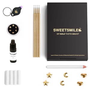 Professionelles DIY GOLD Zahn Edelstein Kit | Gold Zahn Edelsteine | Gold Zahn Gem Kit | Sternzahn Gemme | Herz Zahn Gemme | Mondzahn Edelstein | Süßes Lächeln