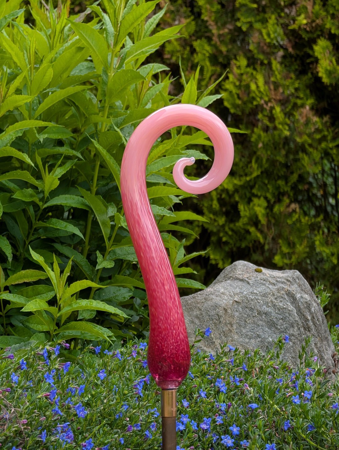 MALA #1533 L Pink/ruby 2 Tone Fiddle Stick Curly Glass Garden Yard Art ...