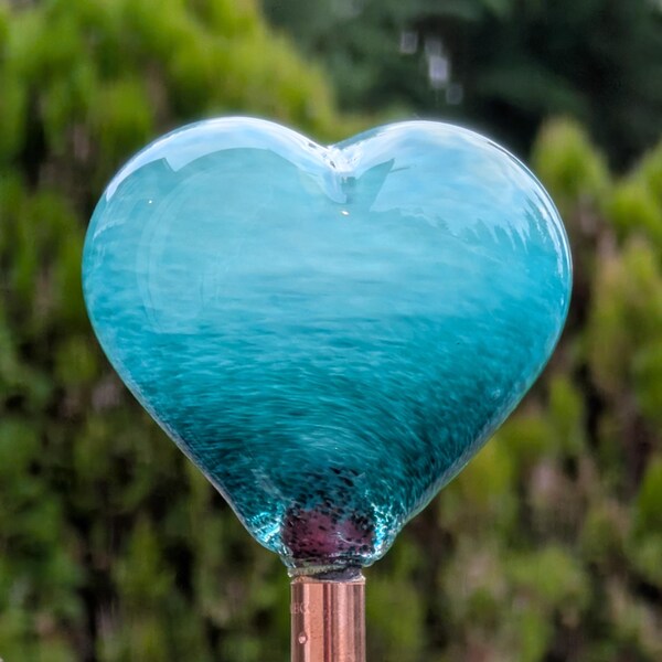 HEART (turquoise/jade) Glass Garden Art Decor Hand Made Glass Outdoor Sculpture MALA