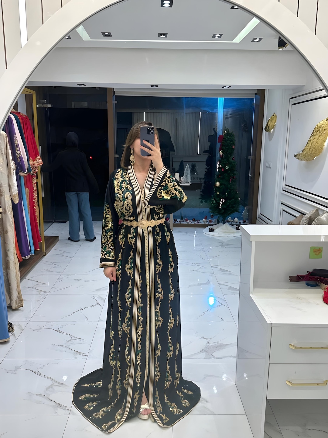 Handmade Moroccan Kaftan Takchita Black Gold Embroidered Arabic handmade-moroccan-kaftan-takchita-black-gold-embroidered-arabic