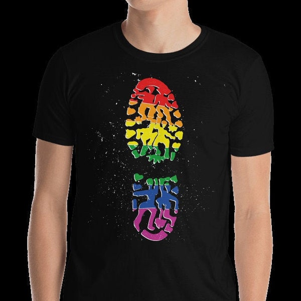 Gay Flag Colored Boot Print T-Shirt, Gay Pride, LGBTQ, Gay, Bi, Trans, Bears, Queer, Queen, Butch